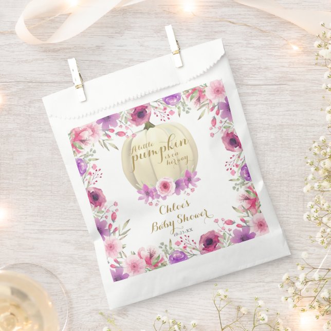 Cute Little Pumpkin Floral Baby Shower Favour Bag (Clipped)