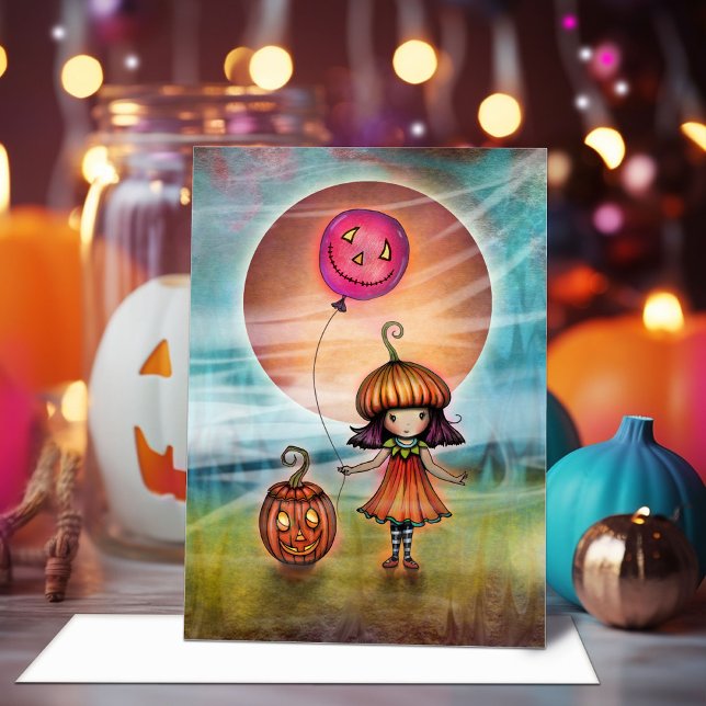 Cute Little Pumpkin Girl Halloween Art Card (Creator Uploaded)