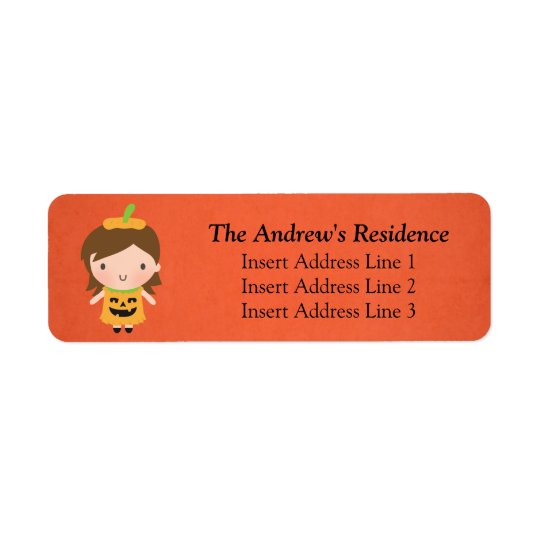 Cute Little Pumpkin Girl Kids Halloween Return Address Label