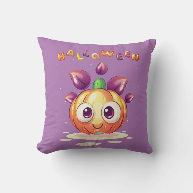 Cute Little Pumpkin Halloween Coloured Throw Pillow (Front)