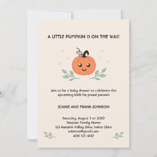 Cute Little Pumpkin is on the Way with Leaves Invitation