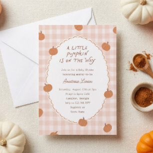Cute Little Pumpkin on the Way Gingham Baby Shower Invitation