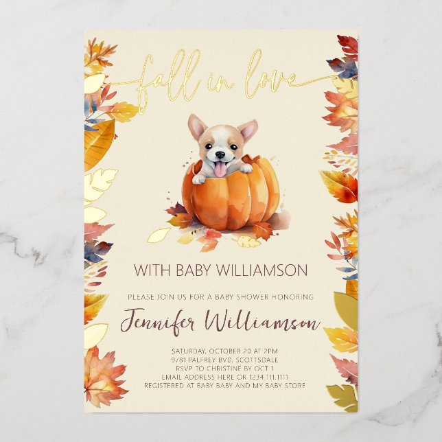 Cute Little Pumpkin Puppy Fall in Love Baby Shower (Front)