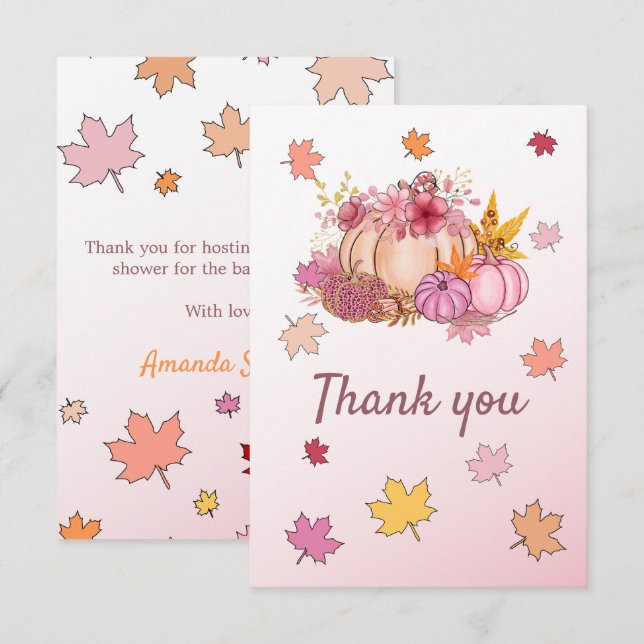 Cute Little Pumpking Spice &Nice Pink Fall in Love Thank You Card (Front/Back)
