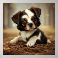 Cute little puppy dog dark brown and white