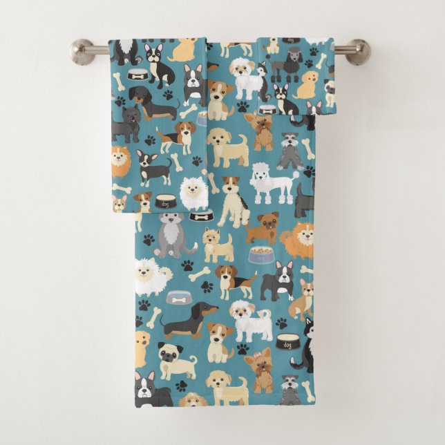Cute Little Puppy Dog Pet Pattern Bath Towel Set (Insitu)