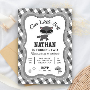 Cute Little Raccoon Kids Birthday Party Invitation