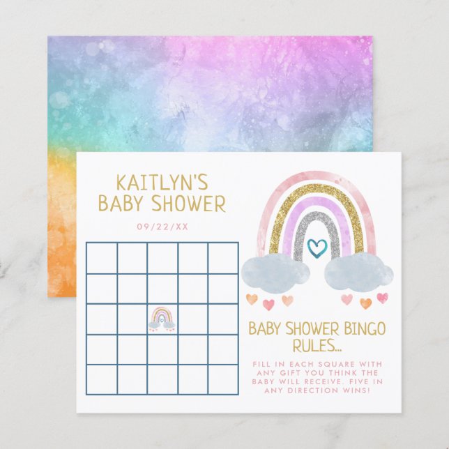 Cute Little Rainbow Baby Shower Bingo (Front/Back)