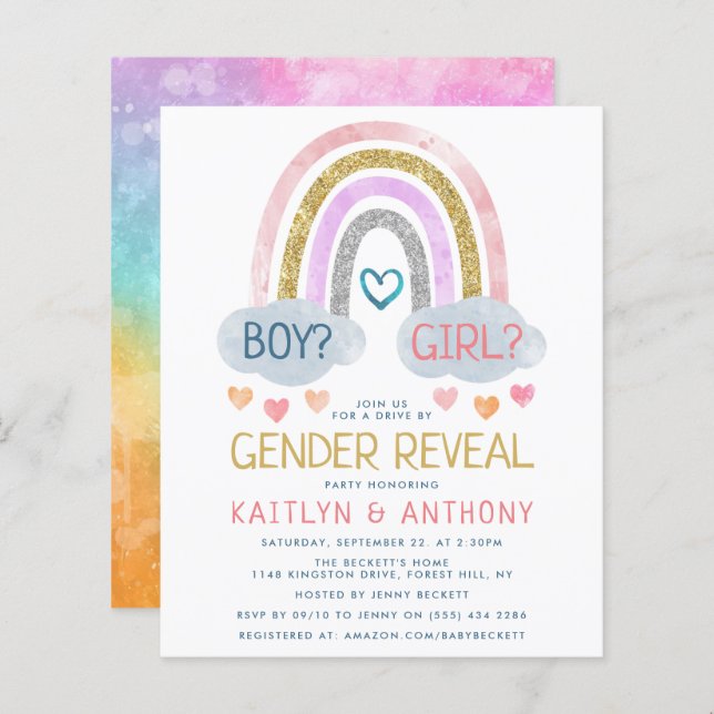 Cute Little Rainbow Gender Reveal Party Invitation (Front/Back)