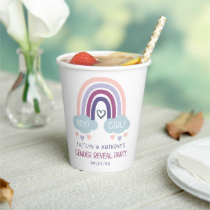 Cute Little Rainbow Gender Reveal Party Paper Cups