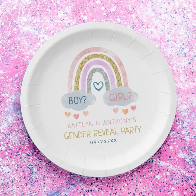 Cute Little Rainbow Gender Reveal Party Paper Plate (Creator Uploaded)