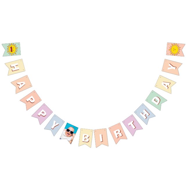 Cute Little Rainbow Sunshine Happy Birthday Party Bunting Flags (All)