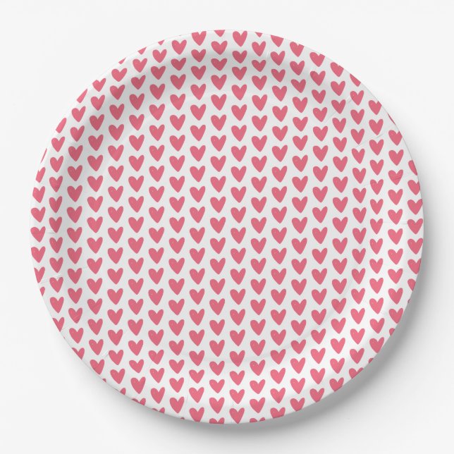 Cute Little Raspberry Pink Hearts Pattern  Paper Plate (Front)