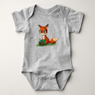Cute Little Reading Storybook Fox Animal Art Baby Bodysuit