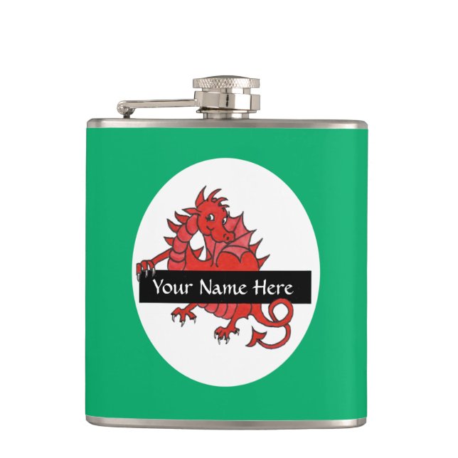 Cute Little Red Dragon Hip Flask to Personalize (Front)