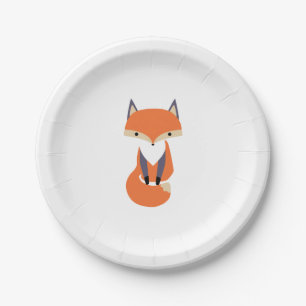 Cute Little Red Fox Illustration Paper Plate