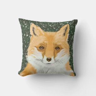 Cute Little Red Fox - in the snow. Throw Pillow
