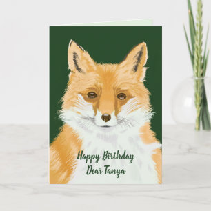 Cute Little Red Fox - transparent on green. Card