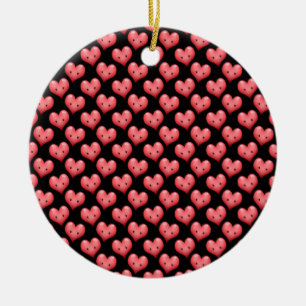 Cute Little Red Hearts on Black Ceramic Ornament
