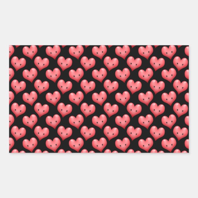 Cute Little Red Hearts on Black Sticker (Front)