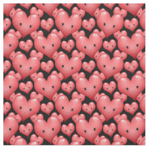 Cute Little Red Hearts with Faces Fabric