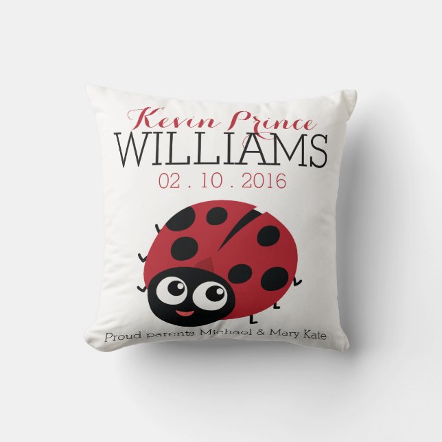 Cute Little RED LADYBUG Baby Birth keepsake Throw Pillow (Front)