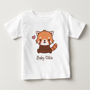 Cute Little Red Panda Personalized Name Baby T-Shirt