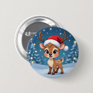 Cute little reindeer with Christmas hat 2 Inch Round Button