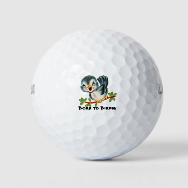Cute Little Retro Bird Birdie Personalized Golf Balls (Front)