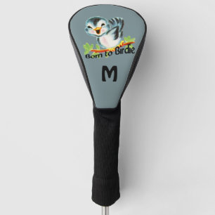 Cute Little Retro Bird Born to Birdie Monogrammed Golf Head Cover