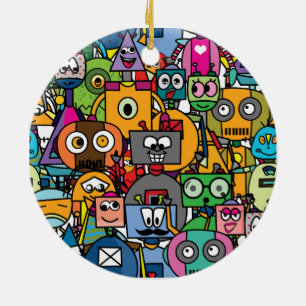 Cute little robots pattern ceramic ornament