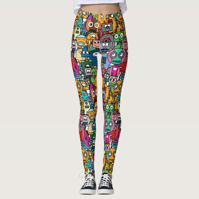 Cute little robots pattern leggings (Front)