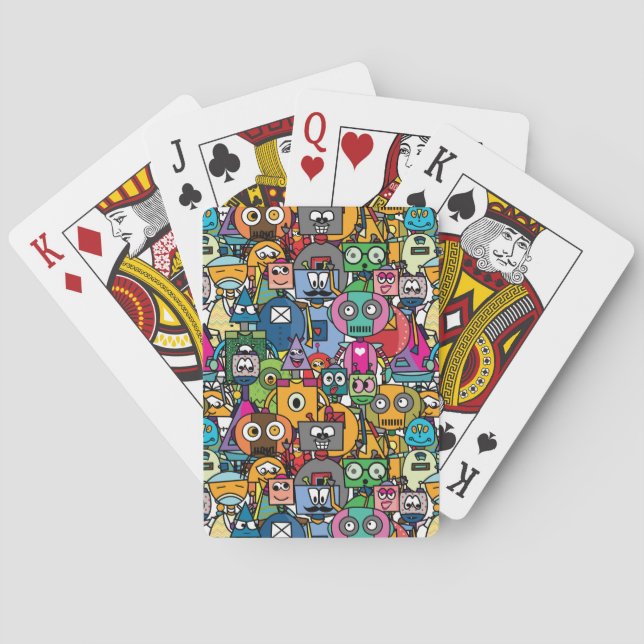 Cute little robots pattern playing cards (Back)