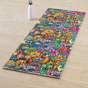 Cute little robots pattern yoga mat