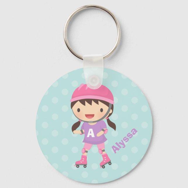 Cute Little Roller Skater Girl For Girls Keychain (Front)