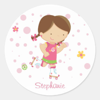 Cute little rollerskater girl personalized sticker