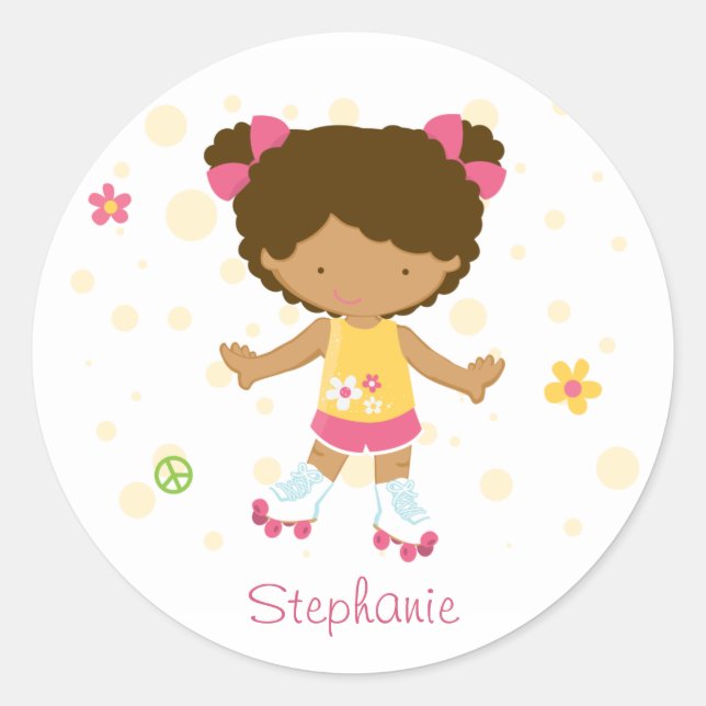 Cute little rollerskater girl personalized sticker (Front)