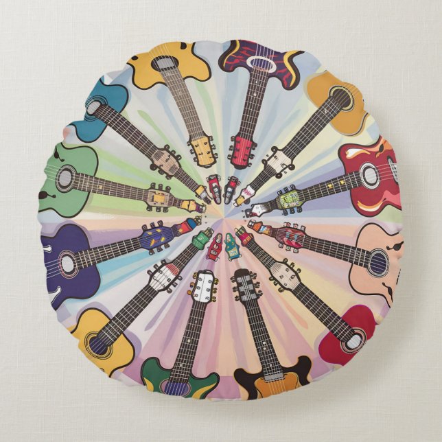 Cute Little Round Circle of Guitars Pillow (Front)