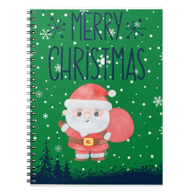 Cute Little Santa Green Notebook (Front)