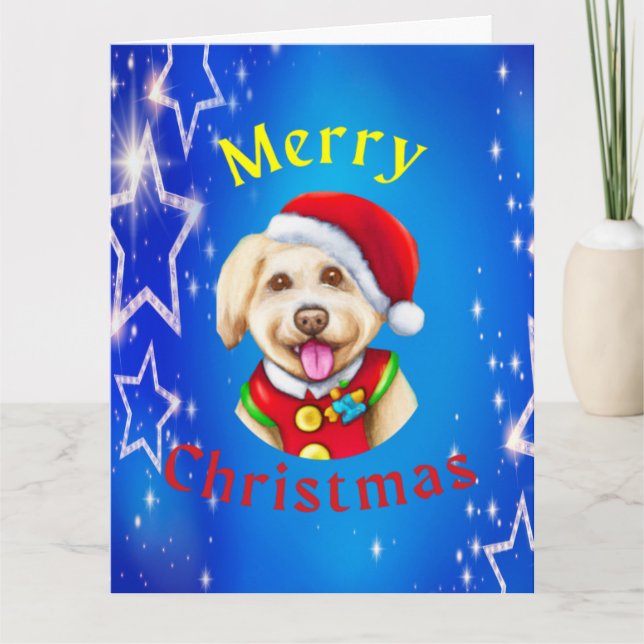 Cute Little Santa Pup Happy Christmas Card (Front)