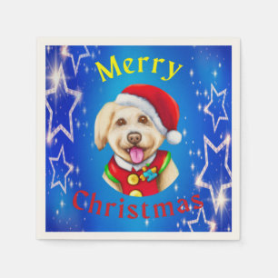 Cute Little Santa Pup Happy Christmas Napkin