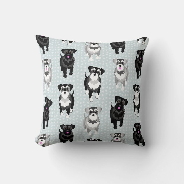 Cute little Schnauzers on the Move Retro Style Throw Pillow (Front)