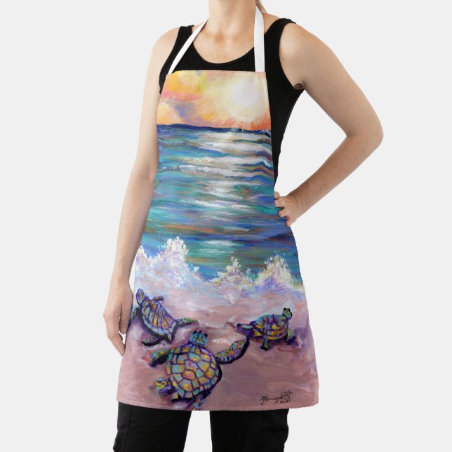Cute Little Sea Turtles at Sunrise Kitchen Aprons (Insitu)