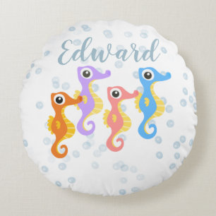 Cute Little Seahorses Round Pillow