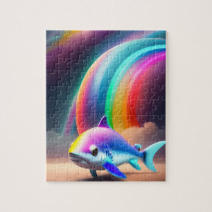 Cute Little Shark With Rainbow Jigsaw Puzzle