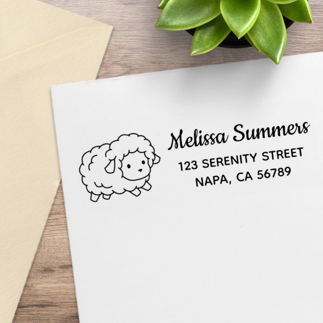 Cute Little Sheep Ewe Return Address Rubber Stamp (Creator Uploaded)