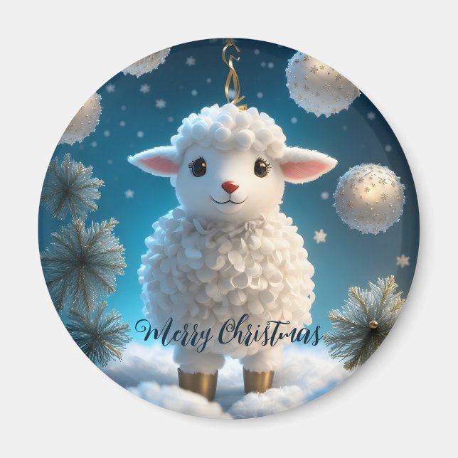 Cute Little Sheep Lamb Religious Christmas Magnet (Front)