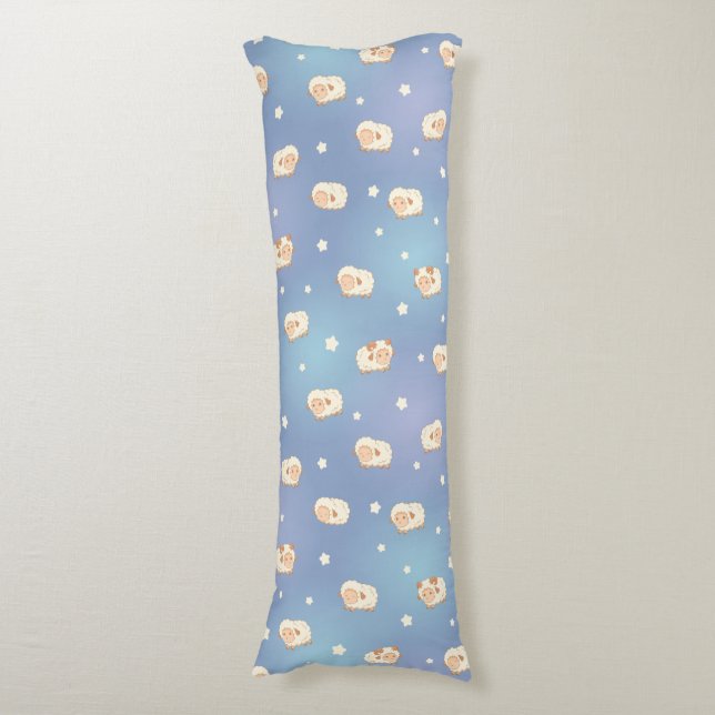 Cute Little Sheep Pattern on Blue Body Pillow (Front Vertical)