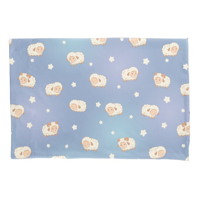 Cute Little Sheep Pattern on Blue Pillowcase (Front)