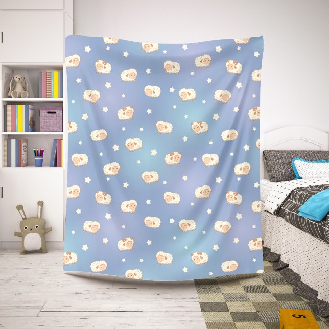 Cute Little Sheep Pattern on Blue Sherpa Blanket (Creator Uploaded)